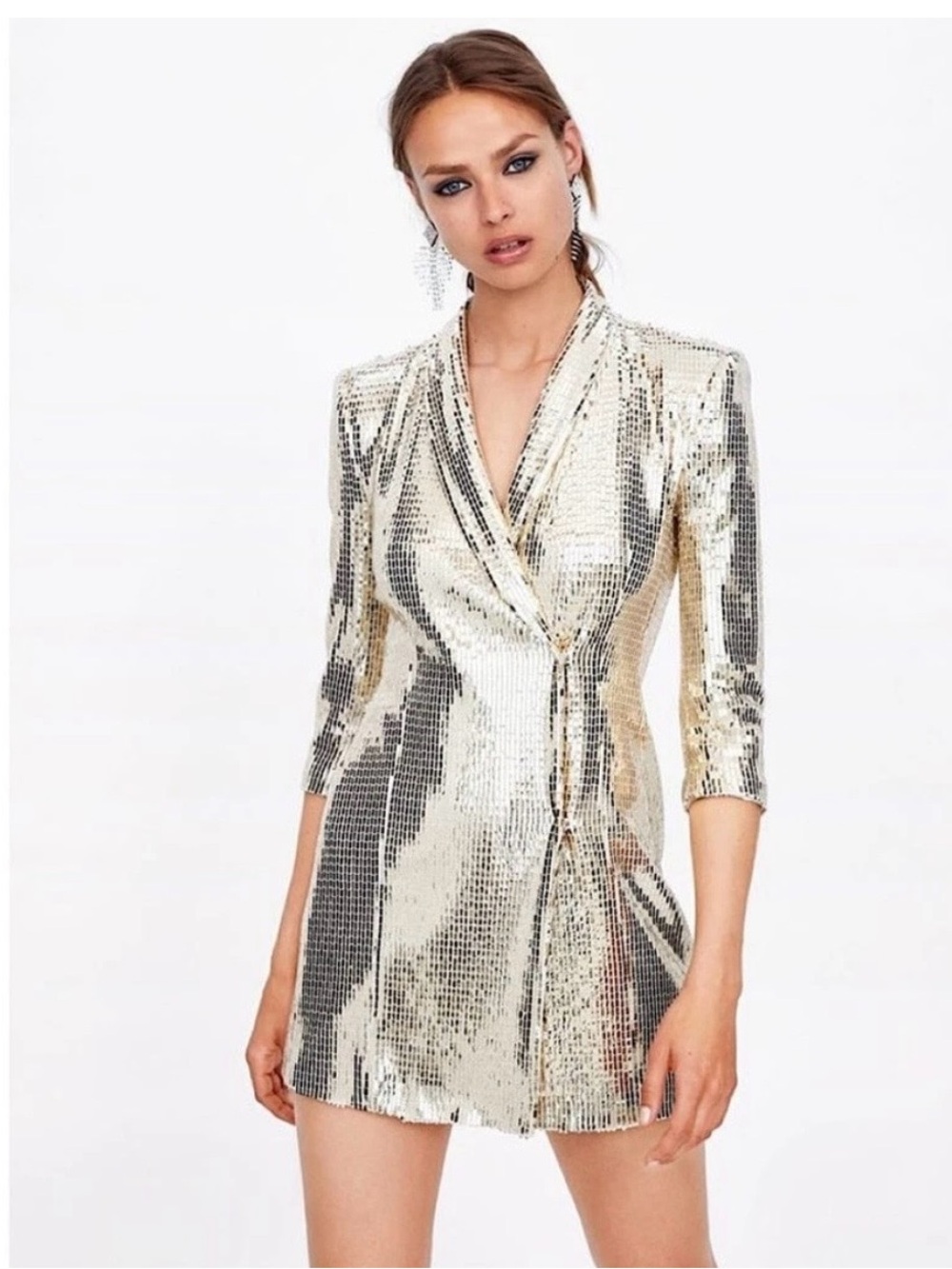 Zara Gold Sequin Blazer Mini Dress